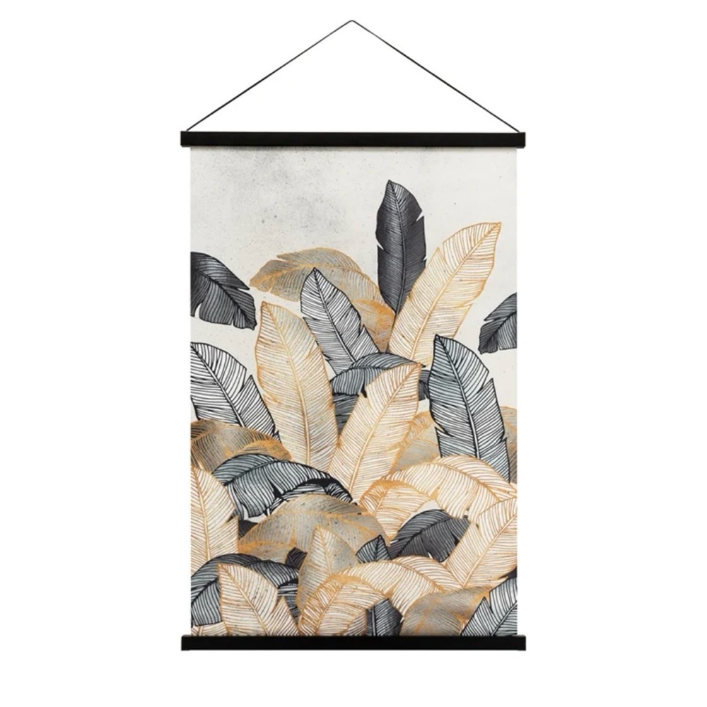 Elegant Black and Gold Leaf Wall Hanging